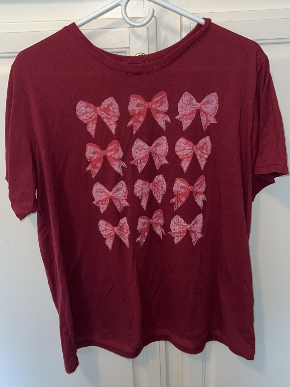PositiviTees Burgundy Pink Bow Graphic T-Shirt XXL Coquette Cute Casual - Picture 4 of 5